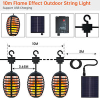 Aourow Warm White Flame Effect Solar Fairy Lights for Outdoor Use, 9 m, 12 Bulbs, Solar Pendant Lights with Flickering Flame, IP65 Weatherproof Solar LED Flame Light, USB Rechargeable for Garden