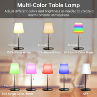 Wireless LED Table Lamp, Dimmable, 7 Colours, LED Battery, Outdoor Table Lamp with Remote Control, USB Rechargeable Battery Table Lamp, IP44 Waterproof for Bedroom, Bedside Lamp, Camping,