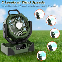TOPPORTED 20000mAh Portable Camping Fan Rechargeable,Battery Operated Tent Fans with LED Lantern Light,5 Wind Speeds,4 Timer Modes,Wireless Desk Fan for Home,Travel,Power Outages(Green)
