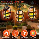 Aourow Warm White Flame Effect Solar Fairy Lights for Outdoor Use, 9 m, 12 Bulbs, Solar Pendant Lights with Flickering Flame, IP65 Weatherproof Solar LED Flame Light, USB Rechargeable for Garden