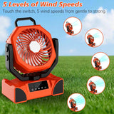 TOPPORTED 20000mAh Portable Camping Fan Rechargeable,Battery Operated Tent Fans with LED Lantern Light,5 Wind Speeds,4 Timer Modes,Desk Fan for Home,Travel,Power Outages(Orange)