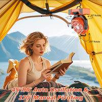 TOPPORTED 20000mAh Portable Camping Fan Rechargeable,Battery Operated Tent Fans with LED Lantern Light,5 Wind Speeds,4 Timer Modes,Desk Fan for Home,Travel,Power Outages(Orange)