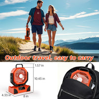 TOPPORTED 20000mAh Portable Camping Fan Rechargeable,Battery Operated Tent Fans with LED Lantern Light,5 Wind Speeds,4 Timer Modes,Desk Fan for Home,Travel,Power Outages(Orange)