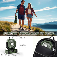 TOPPORTED 20000mAh Portable Camping Fan Rechargeable,Battery Operated Tent Fans with LED Lantern Light,5 Wind Speeds,4 Timer Modes,Wireless Desk Fan for Home,Travel,Power Outages(Green)