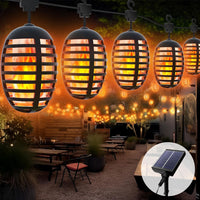 Aourow Warm White Flame Effect Solar Fairy Lights for Outdoor Use, 9 m, 12 Bulbs, Solar Pendant Lights with Flickering Flame, IP65 Weatherproof Solar LED Flame Light, USB Rechargeable for Garden