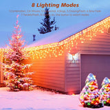 Icicle LED Christmas Lights Outdoor , 520 LED 49.2FT 8 Modes with 80 Drops Warm White Icicle Lights,Remote Control Outdoor Indoor Fairy String Lights for Christmas Party,Holiday,Wedding Decorations