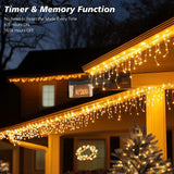 Icicle LED Christmas Lights Outdoor , 520 LED 49.2FT 8 Modes with 80 Drops Warm White Icicle Lights,Remote Control Outdoor Indoor Fairy String Lights for Christmas Party,Holiday,Wedding Decorations