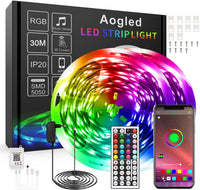 LED Strip 30 m RGB Strip – LED Light Strip Bluetooth Dimmable with App Control, 44 Button Remote Control, Timer Setting, Music Mode, 24 V LED Strip Light for Living Room | Bedroom (15 m x 2)