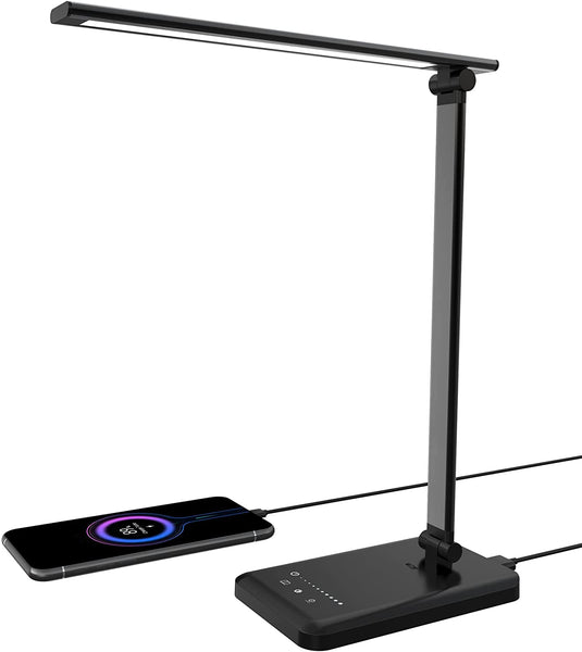 Aourow Desk Lamp LED Dimmable: Table Lamp with 5 Light Color and 5 Brightness Levels,Eye-Protection Table Light with USB Charging Port for Smartphone,Bedside Lamp with Touchscreen for Office,Children