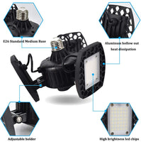 Garage Light 60W,LED Garage Lights E26/E27 Deformable,6000LM 6000K Three-Leaf Garage Ceiling Fixture,Adjustable Aluminum Panels Light for Garage Basement Warehouse Workshop Home
