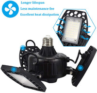 Garage Light 60W,LED Garage Lights E26/E27 Deformable,6000LM 6000K Three-Leaf Garage Ceiling Fixture,Adjustable Aluminum Panels Light for Garage Basement Warehouse Workshop Home
