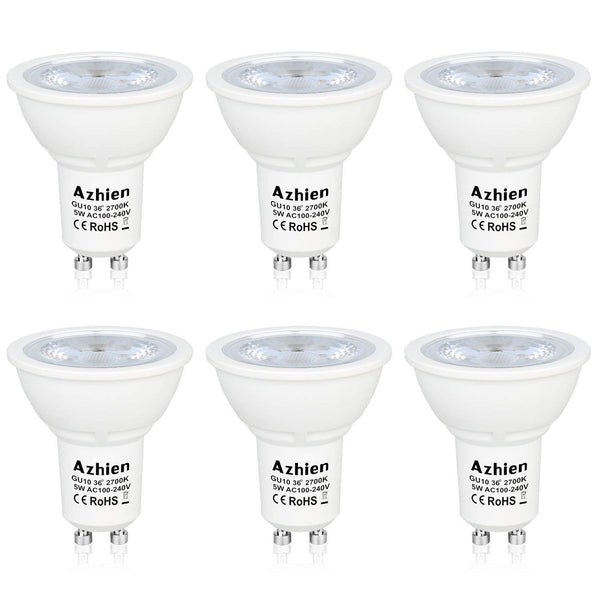 Aourow  GU10 LED Bulb Dimmable 7W Lights 230V AC, 50W Halogen Light Equivalent,560LM,36°Angle, Warm White 2700K, 220V-240Vac,Standard Size, Recessed lighting, Spotlights, Pack of 6 Units