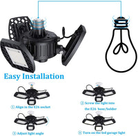 Garage Light 60W,LED Garage Lights E26/E27 Deformable,6000LM 6000K Three-Leaf Garage Ceiling Fixture,Adjustable Aluminum Panels Light for Garage Basement Warehouse Workshop Home