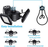Garage Light 60W,LED Garage Lights E26/E27 Deformable,6000LM 6000K Three-Leaf Garage Ceiling Fixture,Adjustable Aluminum Panels Light for Garage Basement Warehouse Workshop Home