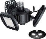 Garage Light 60W,LED Garage Lights E26/E27 Deformable,6000LM 6000K Three-Leaf Garage Ceiling Fixture,Adjustable Aluminum Panels Light for Garage Basement Warehouse Workshop Home