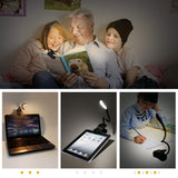 Aourow LED Book Lights Aourow,7 LED 3 Modes USB Rechargeable and 2w Gooseneck Led Book Light,Flexible Clip, Portble,Built in Battery, Eye-Care,Brightness Reading Light,Black