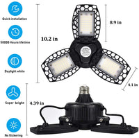 Garage Light 60W,LED Garage Lights E26/E27 Deformable,6000LM 6000K Three-Leaf Garage Ceiling Fixture,Adjustable Aluminum Panels Light for Garage Basement Warehouse Workshop Home