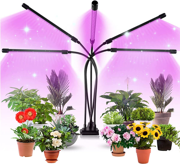 Grow Light for Indoor Plants,50W LED Plant Lamp with Adjustable Gooseneck,3/9/12H Timer and 10 Dimmable Brightness,5 Head Growing Lights for Seedling Micro Greens Succulents Vegetables