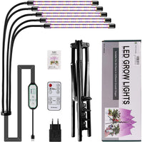 Grow Light with Stand,50W 5 Head LED Full Spectrum Indoor Plant Lamp with Remote Control,Adjustable Gooseneck,4/8/12H Timer and 10 Dimmable Brightness for Seed Starting Succulents Vegetables