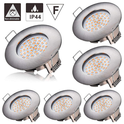 Aourow LED Recessed Downlights,5W Recessed Ceiling Spotlights Warm White 2700K 400LM 230V Open Hole Size 75mm Ultra Slim Not Dimmable, IP44 Downlights for Kitchen Bathroom (Pack of 6)