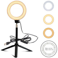 Aourow LED Ring Light with Stretchable Tripod Stand Selfie Stick,6-inch Ring Light Dimmable Floor/Table Annular Lamp for Selfie, Makeup, Live Stream, YouTube, Vlog, USB Plug